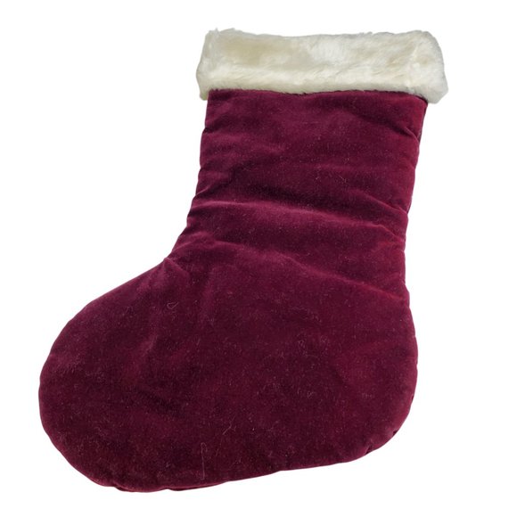 Vintage Velvet Finish Cloth Christmas Stocking w/Faux Fur Cuff & Snowman 17" - Picture 4 of 5